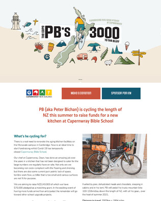Fundraising website for Caperwray Bible School | PB's 3000 Cycle Ride | NZ Web Design